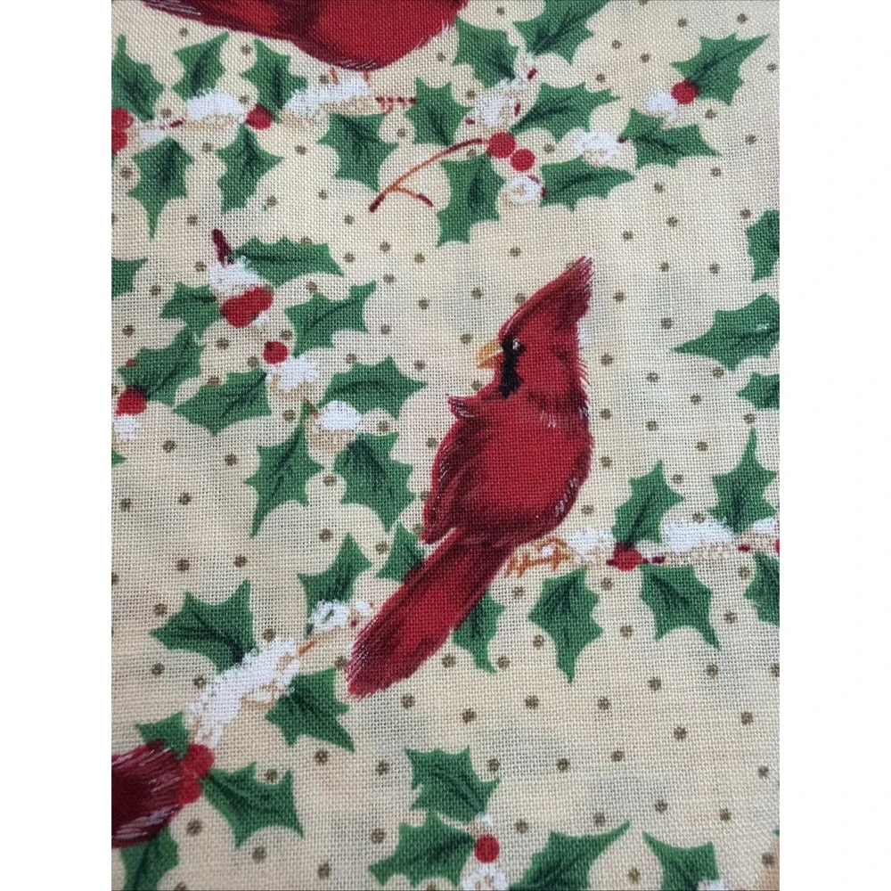 Vtg Cardinals Holly Christmas Fabric Christmas Collection Chanteclaire 1/2 Yards